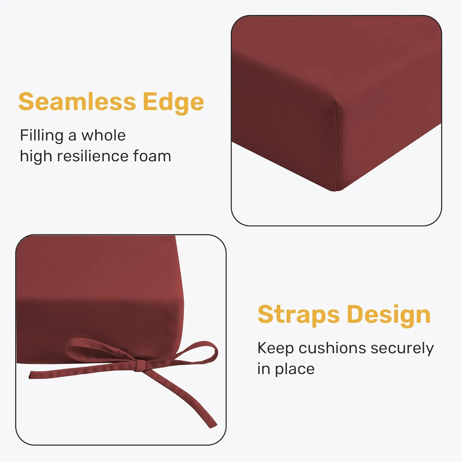 UNIKOME Outdoor Chair Cushions Pack of 4, Water Resistant Patio Cushions with Ties, High Density Sponge Filling Square Corner Seat Cushions for Outdoor Furniture, 18.5"*16"*3", Wine