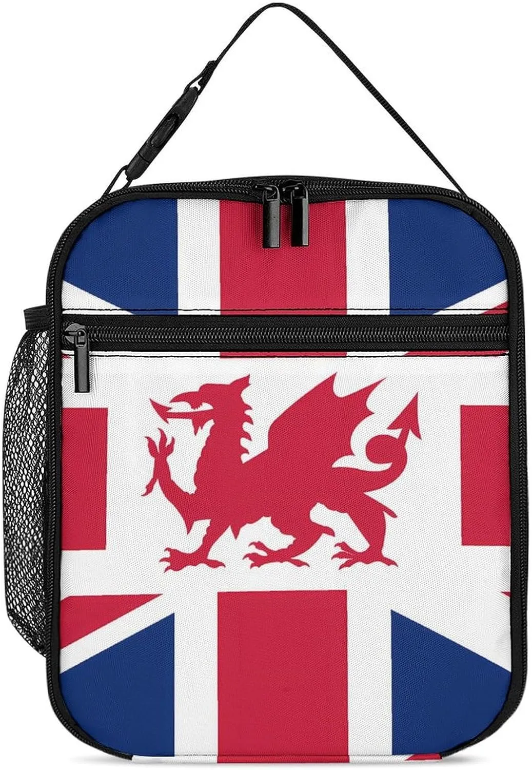 Union Jack with Wales Flag Lunch Bag Insulated Box Portable Reusable Tote Handbag with Strap for Women Men