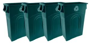 United Solutions ECOSolution Highboy Recycling Bin, 23 Gallon, 4-Pack, Space Saving Slim Profile and Easy Bag Removal, Indoor/Outdoor Use, Made from Recycled Materials, ECO Green