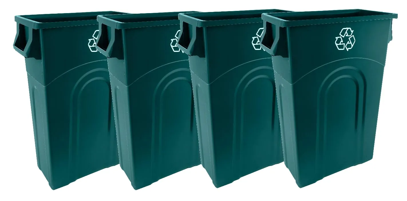 United Solutions ECOSolution Highboy Recycling Bin, 23 Gallon, 4-Pack, Space Saving Slim Profile and Easy Bag Removal, Indoor/Outdoor Use, Made from Recycled Materials, ECO Green