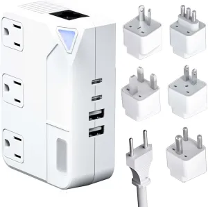 Universal 100V-220V Travel Converter，250W Voltage Converter with 2 USB and 2 USB-C Charging Ports and 3 AC Plugs for curlers, straighteners, Included Plugs are Type A, C, D, G, I, L