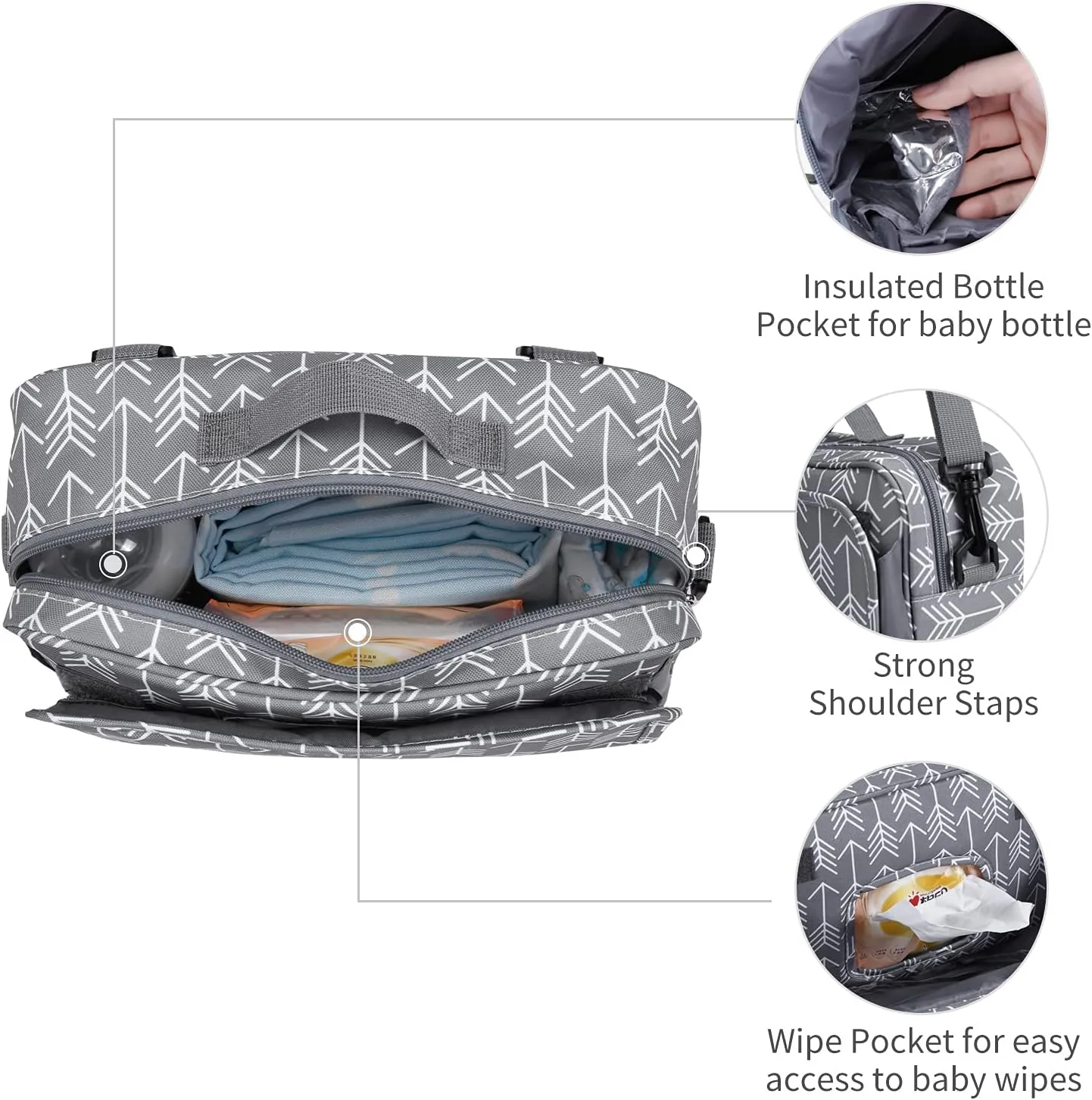 Universal Stroller Caddy Accessories All-in-One Baby Organizer with Insulated Pocket,Capacity for Diapers, Toys & Snacks, Dark Gray