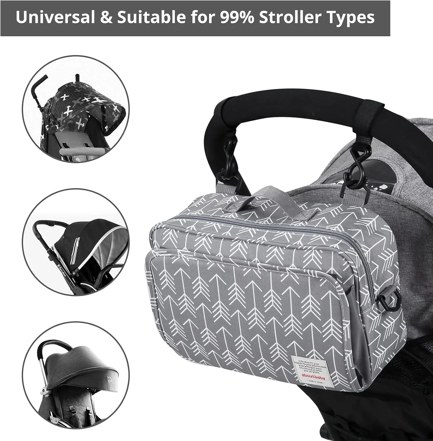 Universal Stroller Caddy Accessories All-in-One Baby Organizer with Insulated Pocket,Capacity for Diapers, Toys & Snacks, Dark Gray