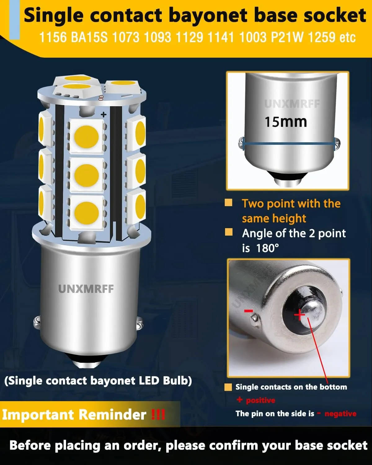 UNXMRFF 1156 led bulb Warm White Camper Light Bulbs 7506 1073 BA15S 1003 LED Bulb 1141 RV Light Bulbs Super Bright 5050 18-SMD Replacement for 12V Trailer/Boat/motorhome Interior Light (Pack of 20)