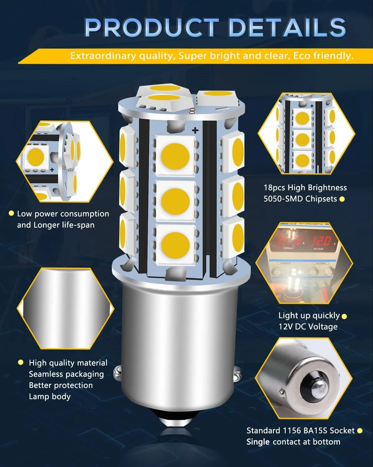 UNXMRFF 1156 led bulb Warm White Camper Light Bulbs 7506 1073 BA15S 1003 LED Bulb 1141 RV Light Bulbs Super Bright 5050 18-SMD Replacement for 12V Trailer/Boat/motorhome Interior Light (Pack of 20)