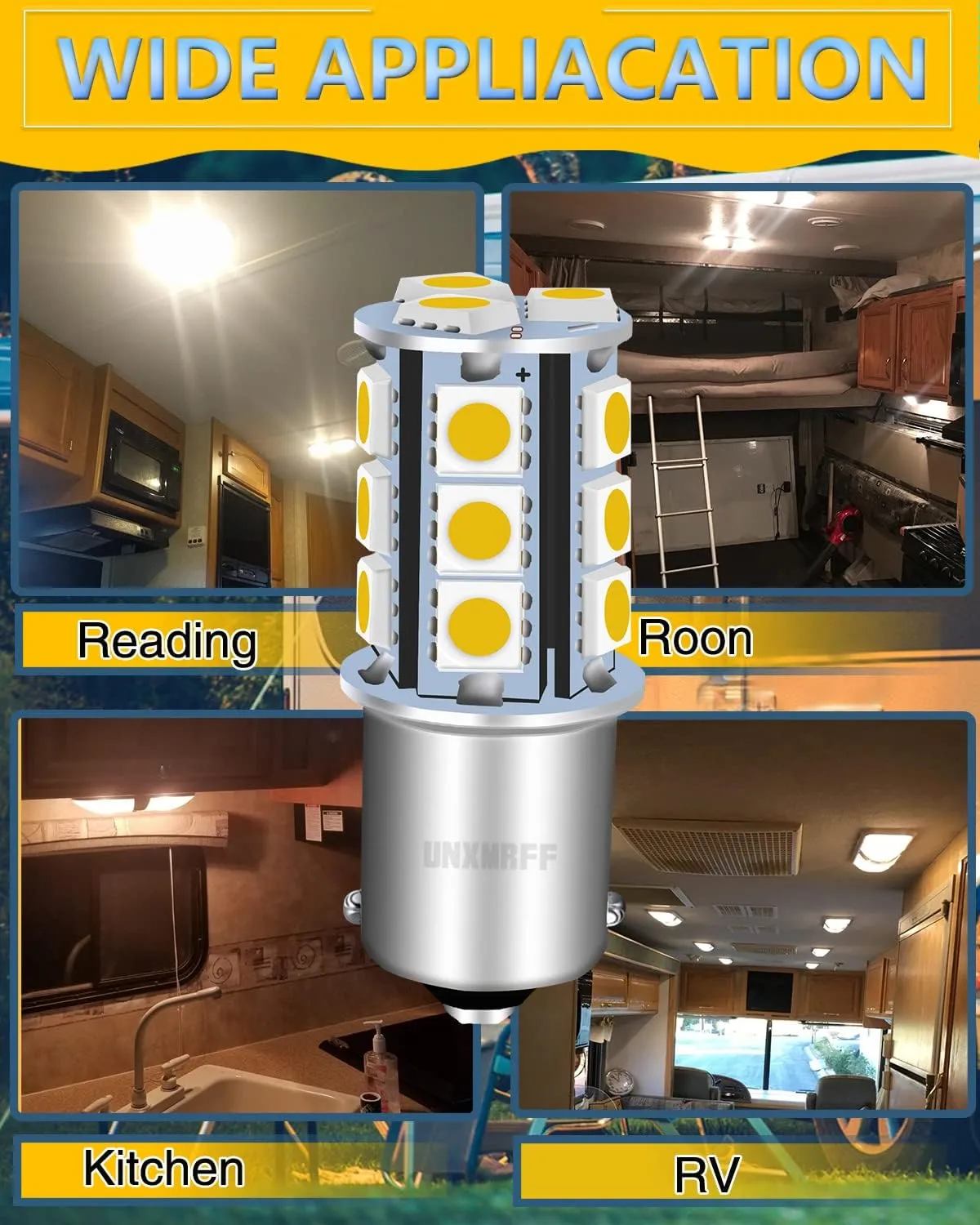 UNXMRFF 1156 led bulb Warm White Camper Light Bulbs 7506 1073 BA15S 1003 LED Bulb 1141 RV Light Bulbs Super Bright 5050 18-SMD Replacement for 12V Trailer/Boat/motorhome Interior Light (Pack of 20)