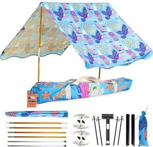 UPF 50  Portable Beach Canopy Tent Set - 3-Step Assembly, Tiki Pop Print - Includes Bag, Poles, Stakes & Hammer - Ideal Sun Shade for Beach, Easy and Convenient