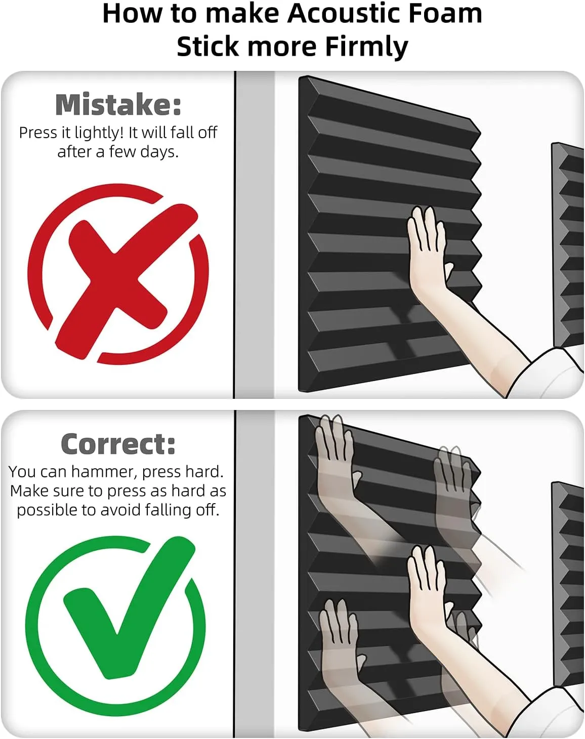 Upgrade 52 pack Sound Proof Foam Panels With Self-Adhesive, 1" X 12" X 12" Quick-Recovery Acoustic Panels, Acoustic Foam Wedges High Density (52pcs, Black)