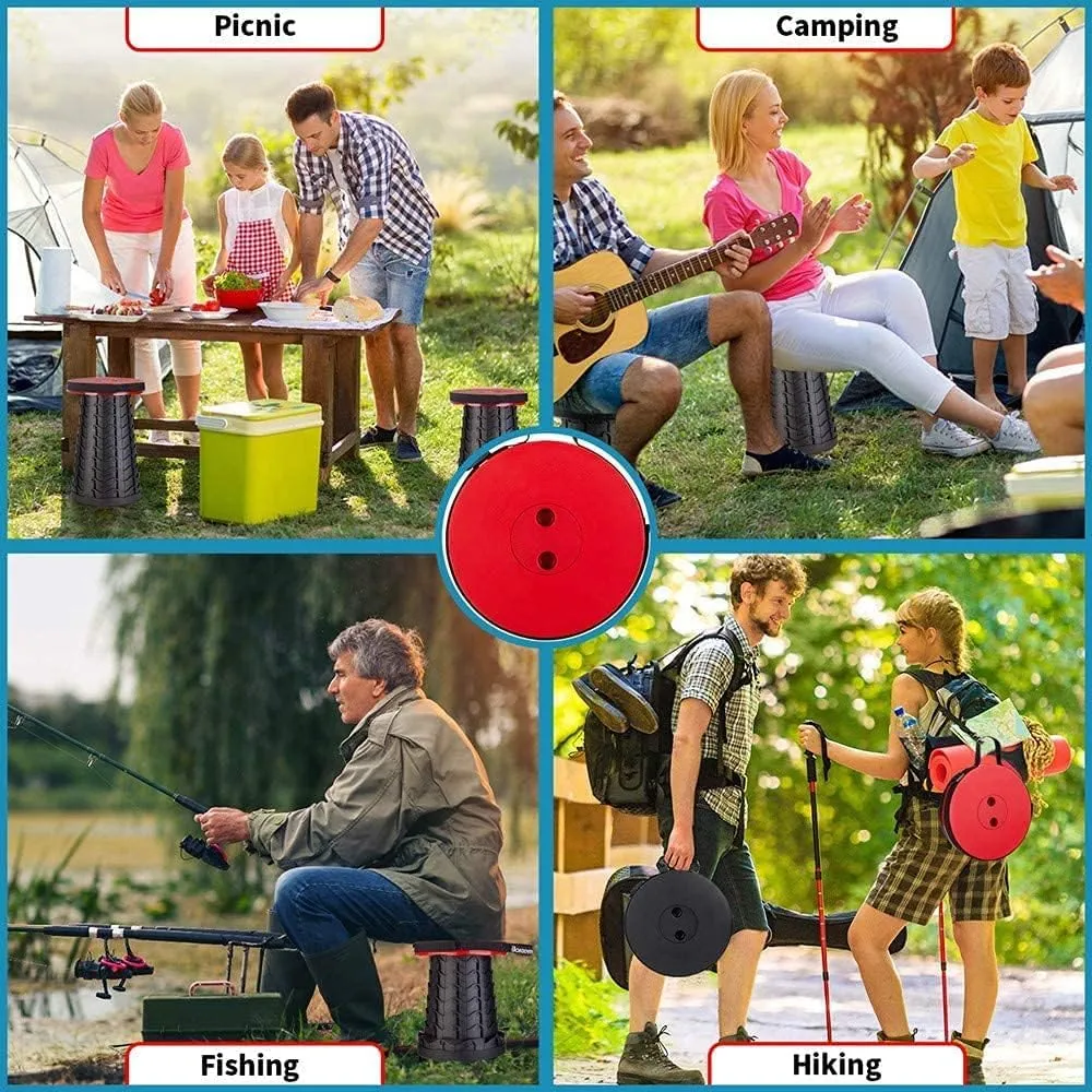 Upgraded Collapsible Stool, Folding Telescoping Stool Chair with Load Capacity 400lbs, Lightweight Retractable Portable Chair for Camping, Hiking, Fishing, Travel (Red)