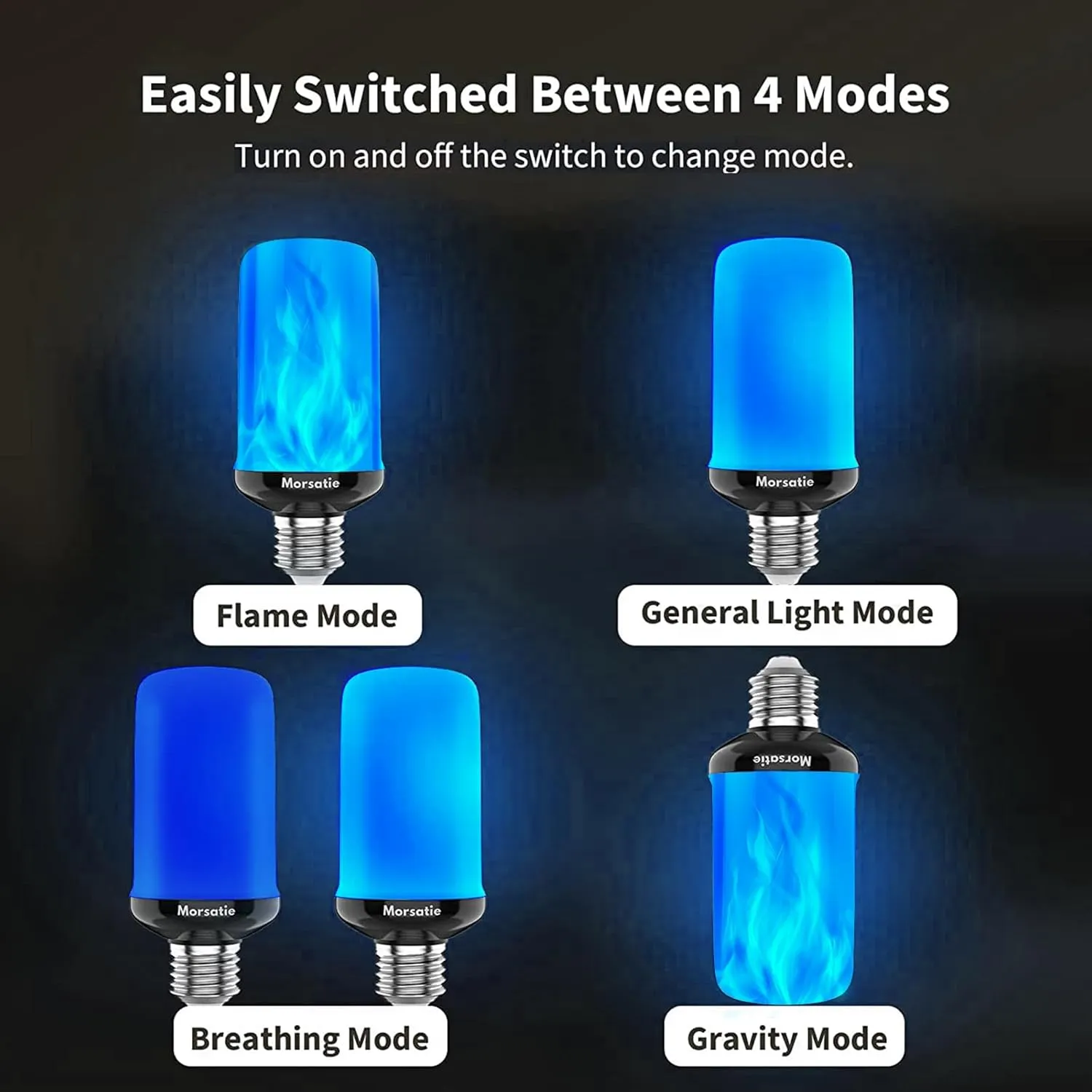 【Upgraded Flame】 LED Flame Light Bulbs, 4 Modes Flickering Light Bulbs with Upside Down Effect, E26 Fire Light Bulb for Halloween Christmas Party Porch Patio Indoor Outdoor Decoration, Blue