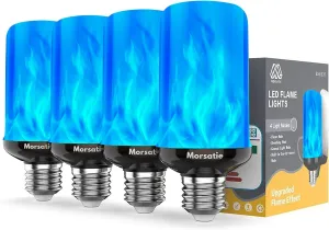 【Upgraded Flame】 LED Flame Light Bulbs, 4 Modes Flickering Light Bulbs with Upside Down Effect, E26 Fire Light Bulb for Halloween Christmas Party Porch Patio Indoor Outdoor Decoration, Blue