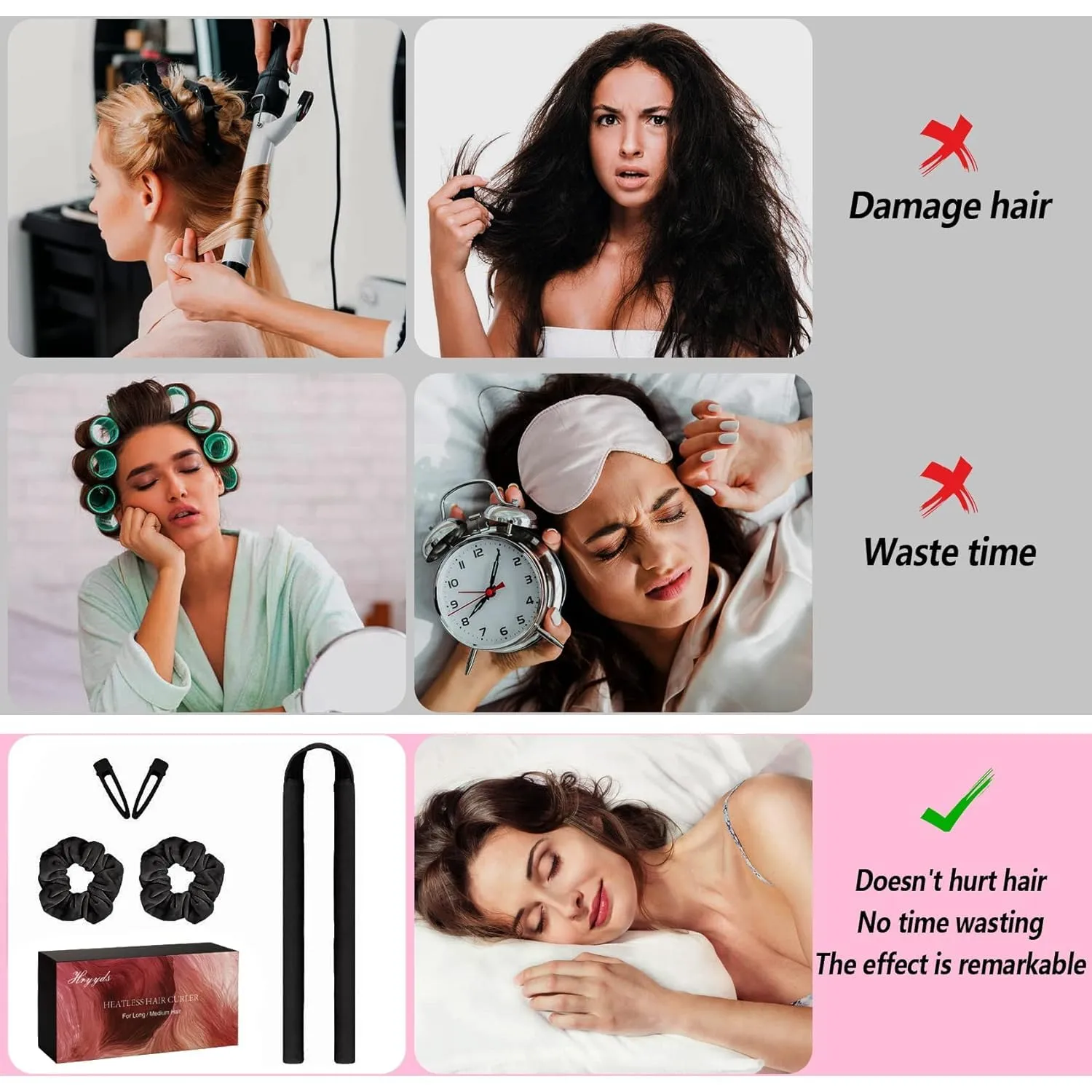 Upgraded Heatless Hair Curler, with Gift Box, Velvet Heatless Curls Headband ​- No Smell, Heatless Hair Curlers, to Sleep in for Long Hair and Medium Hair (Black)