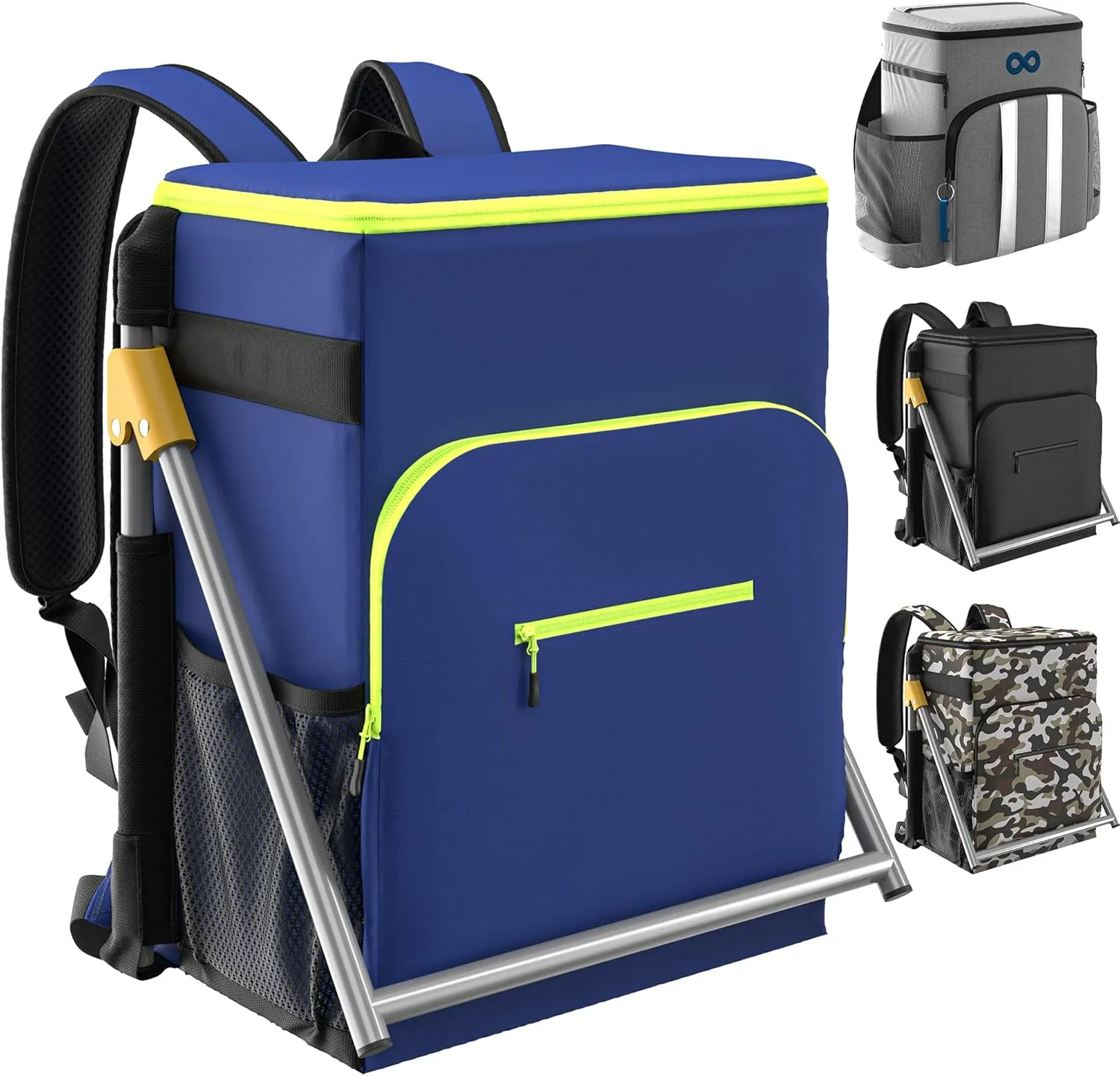 Upgraded Insulated Cooler Backpack Chair, Built-in Folding Chair, 40 Can Capacity, Leakproof Liner for Beach, Picnic, Park, Everlasting Comfort
