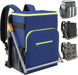 Upgraded Insulated Cooler Backpack Chair, Built-in Folding Chair, 40 Can Capacity, Leakproof Liner for Beach, Picnic, Park, Everlasting Comfort