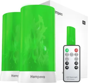 【Upgraded】 LED Flame Lights with Remote & Timer, 4-Mode Rechargeable Battery Operated Flameless Candles, Waterproof Pillar Flickering Lanterns for Room Patio Wedding Halloween Home Decor, Green
