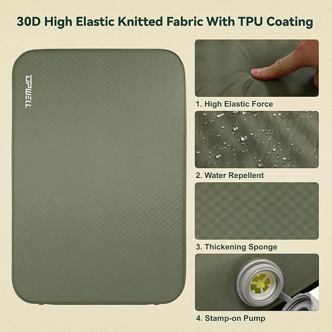 UPWELL Self Inflating Sleeping Pad 4.5" Thickness Camping Mattress with Solid Foam Double Sleeping Mat Portable Fast Inflation for Outdoor Mat Portable Roll Up Bed Green