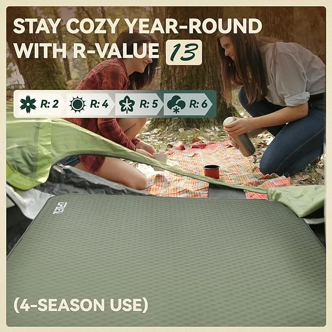 UPWELL Self Inflating Sleeping Pad 4.5" Thickness Camping Mattress with Solid Foam Double Sleeping Mat Portable Fast Inflation for Outdoor Mat Portable Roll Up Bed Green