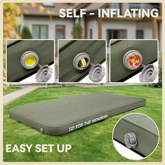 UPWELL Self Inflating Sleeping Pad 4.5" Thickness Camping Mattress with Solid Foam Double Sleeping Mat Portable Fast Inflation for Outdoor Mat Portable Roll Up Bed Green