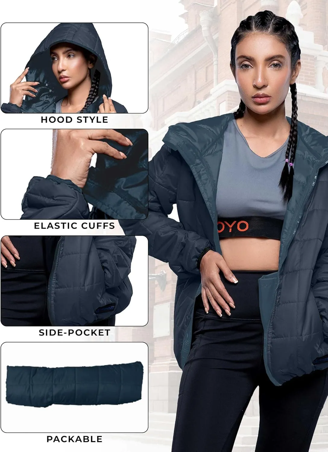 URBAN BUCK Packable Puffer Jacket Women with Hood – 32 Degree Lightweight Quilted Winter Puff Foldable Jacket for Women