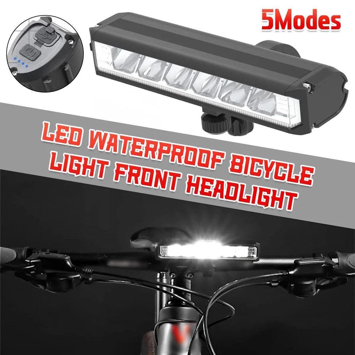 USB Rechargeable Bicycle Light Aluminum Alloy High Brightness LED Front Bike Lamp