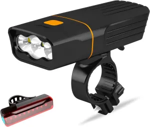USB Rechargeable Bike Light Front, Bright 3 Led Runtime 10hrs Waterproof Bicycle Headlight and Taillight, Free Bike Tail Light, Cycling Safety Flashlight