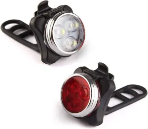 USB Rechargeable Bike Light Set,Super Bright Front Headlight and Rear LED Bicycle Light,650mah Lithium Battery,4 Light Mode Options(2 USB Cables and 4 Strap Included)