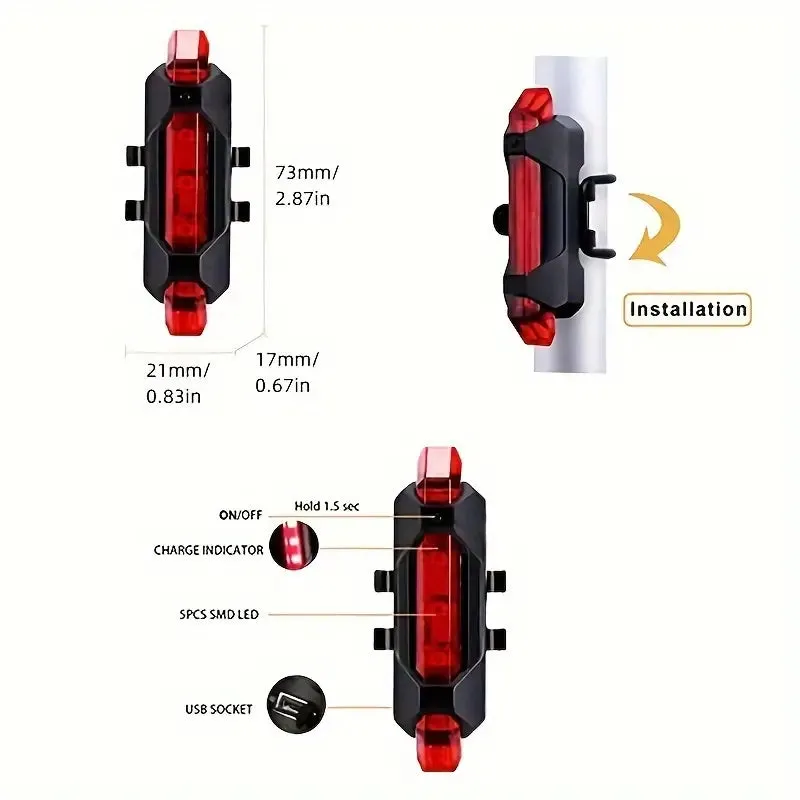 USB Rechargeable LED Bike Tail Light - 4 Flashing Modes For Safety And Visibility
