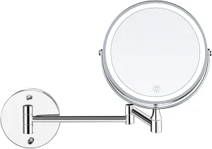 USB Rechargeable Lighted Makeup Mirror Wall Mount Makeup Mirror LED 3 Color Lights Two Sided 1X/5X Magnifying Mirror Touch Switch Adjustable Light Vanity Mirror, 8 Inch, Chrome, Makeup and Shaving