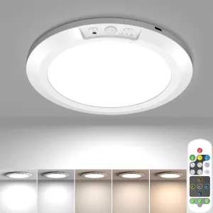 USB Rechargeable Motion Sensor Ceiling Light, Battery Operated Magnetic Closet Light with Remote 5 Color Temperatures Dimmable Timing Motion Activated Stairs Light for Pantry Shower Porch