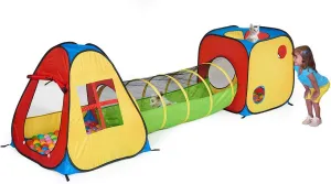 UTEX 3 in 1 Pop Up Play Tent with Tunnel, Ball Pit for Kids, Boys, Girls, Babies and Toddlers, Indoor/Outdoor Playhouse，Yellow
