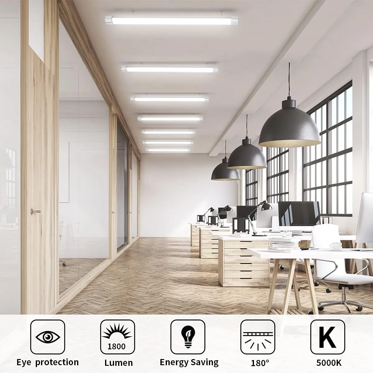 Utility LED Shop Light Fixture 2PCS 4FT Linkable Plug in LED Tube Light for Kitchen Bathroom Garage Basement Office, Long LED Shoplight, Corded Electric with ON/Off Switch, IP66 Waterproofing