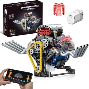 V8 Engine Model Kit That Works, APP Controlled Mini V8 Engine Building Block Set for Adults, Physical Science Experiment Toy with Rechargeable Motor, STEM Project for Kids & Teens (665 PCS)