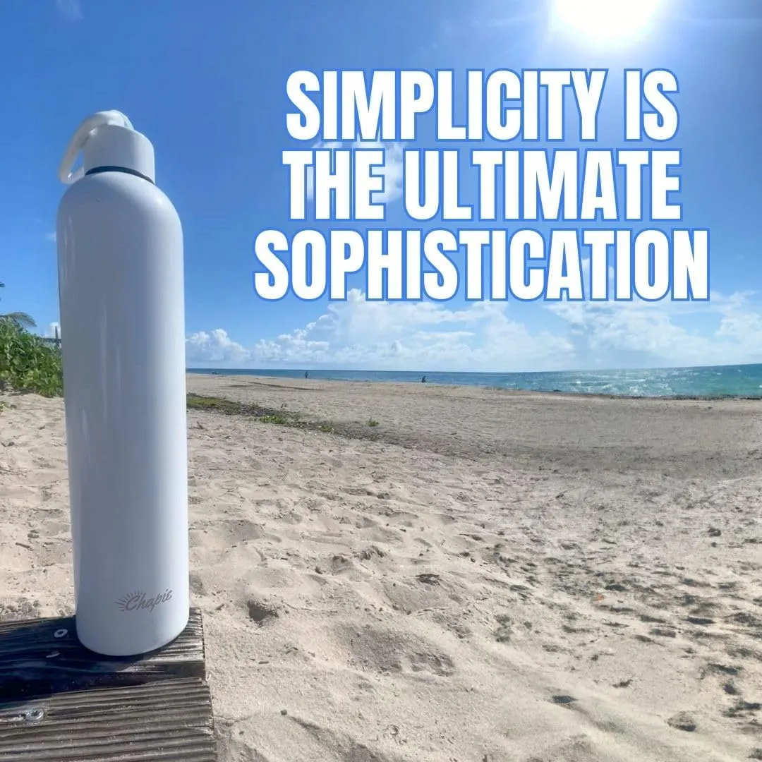 Vacuum Insulated Water Bottle - 34oz, (1L) Leakproof, Fits Any Cup Holder, Matching Carabiner, Stainless Steel, Gym, Outdoor, Sports for Men, Women & Kids - Double Walled (Blue Water)