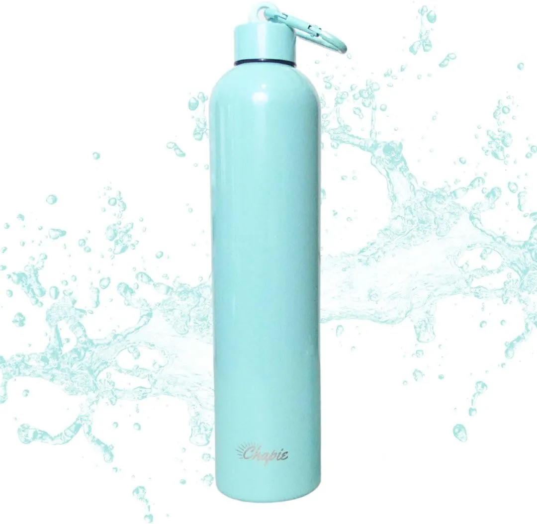Vacuum Insulated Water Bottle - 34oz, (1L) Leakproof, Fits Any Cup Holder, Matching Carabiner, Stainless Steel, Gym, Outdoor, Sports for Men, Women & Kids - Double Walled (Blue Water)