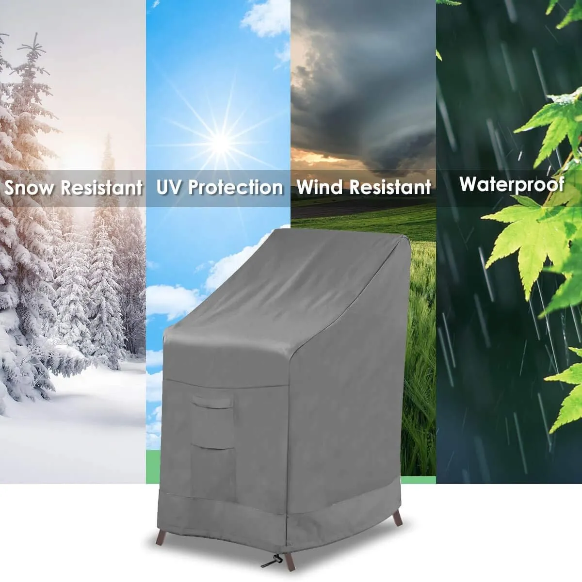 Vailge Stackable Patio Chair Cover,100% Waterproof Outdoor Chair Cover, Heavy Duty Lawn Patio Furniture Covers,Fits for 4-6 Stackable Dining Chairs,2 Pack-36 Lx28 Wx47 H,Grey