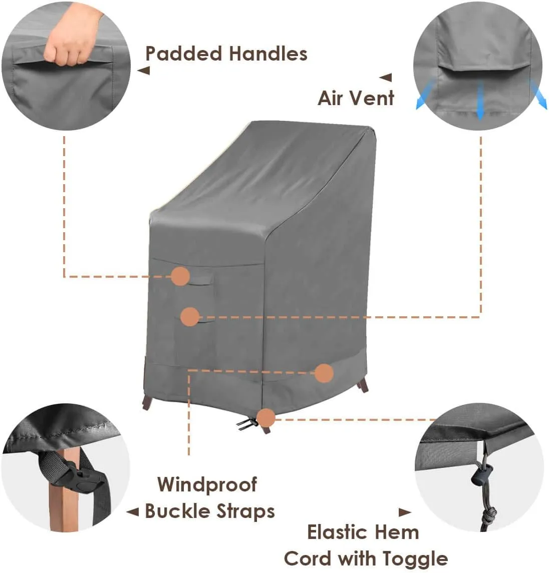 Vailge Stackable Patio Chair Cover,100% Waterproof Outdoor Chair Cover, Heavy Duty Lawn Patio Furniture Covers,Fits for 4-6 Stackable Dining Chairs,2 Pack-36 Lx28 Wx47 H,Grey