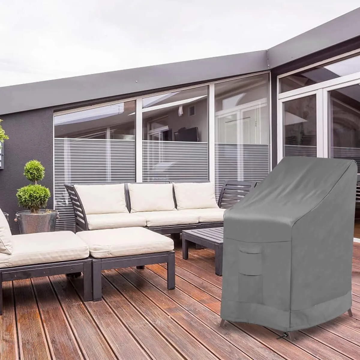 Vailge Stackable Patio Chair Cover,100% Waterproof Outdoor Chair Cover, Heavy Duty Lawn Patio Furniture Covers,Fits for 4-6 Stackable Dining Chairs,2 Pack-36 Lx28 Wx47 H,Grey