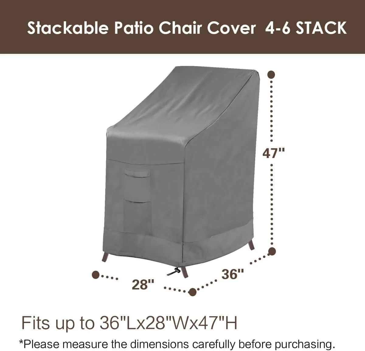 Vailge Stackable Patio Chair Cover,100% Waterproof Outdoor Chair Cover, Heavy Duty Lawn Patio Furniture Covers,Fits for 4-6 Stackable Dining Chairs,2 Pack-36 Lx28 Wx47 H,Grey