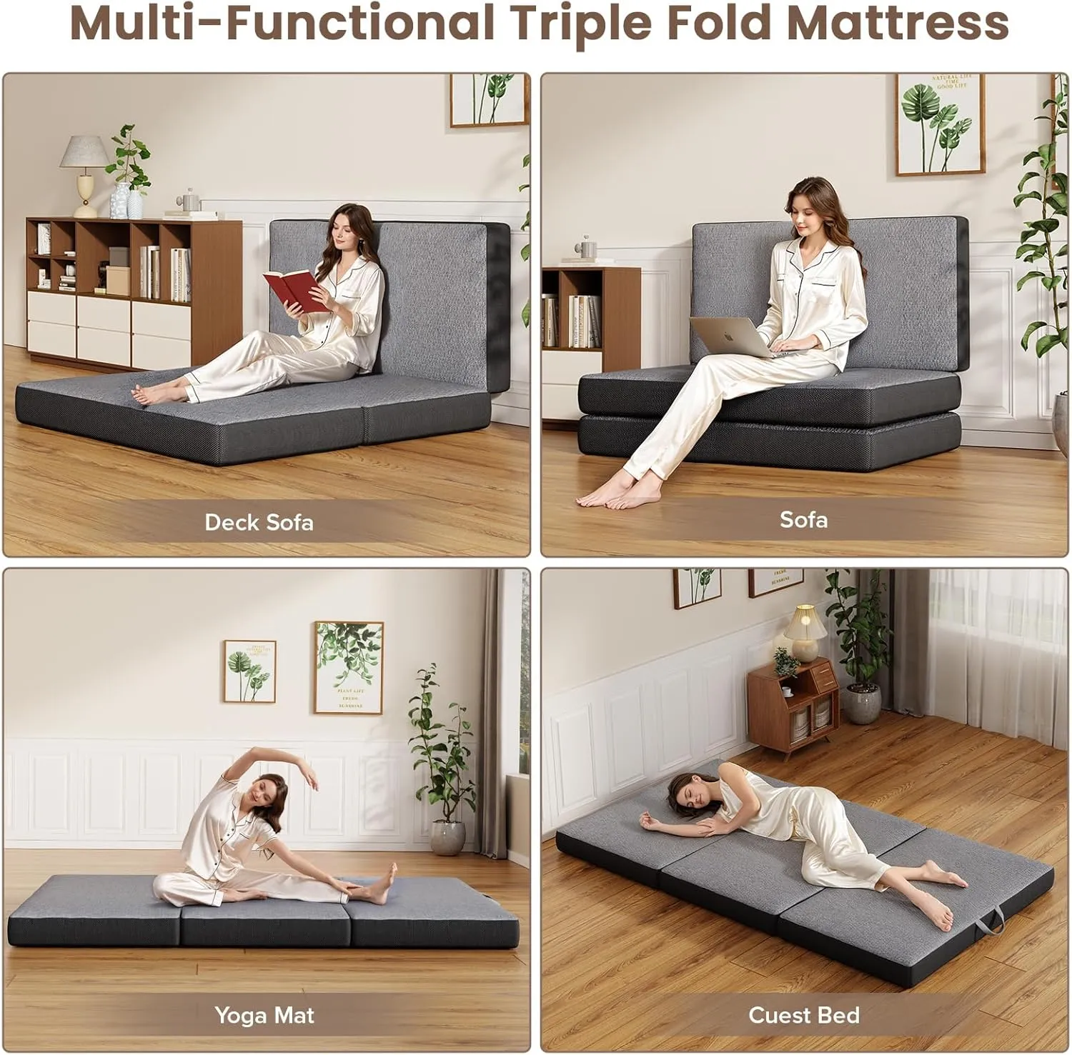 Vamcheer Tri Folding Mattress Twin Size - 6 Inch Foldable Mattress for Travel/RV/Camping/Guest Room/Yoga, 75"x38"x6" Tri-fold Memory Foam Cushion with Washable Cover, Handle & Non-Slip Bottom