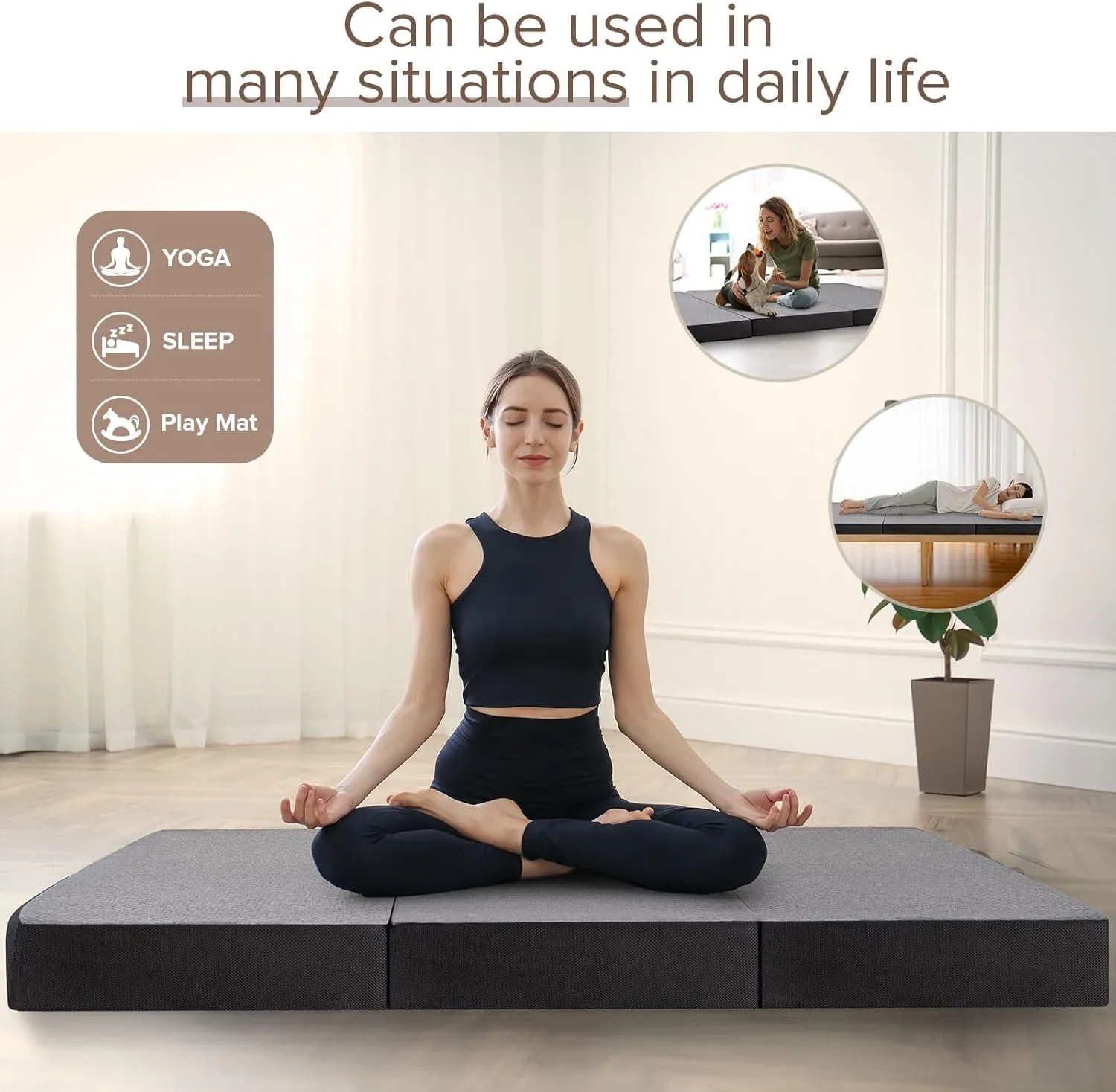 Vamcheer Tri Folding Mattress Twin Size - 6 Inch Foldable Mattress for Travel/RV/Camping/Guest Room/Yoga, 75"x38"x6" Tri-fold Memory Foam Cushion with Washable Cover, Handle & Non-Slip Bottom