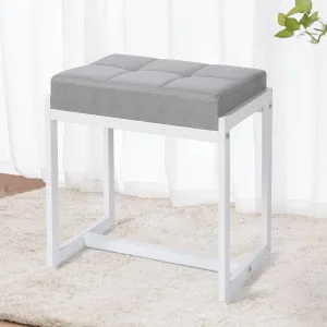 Vanity Stool, Vanity Chair Stools for Makeup Room, Square Linen Makeup Stool for Vanity, Modern Padded Small Ottomans Foot Rest for Bedroom Living Room, Grey & White
