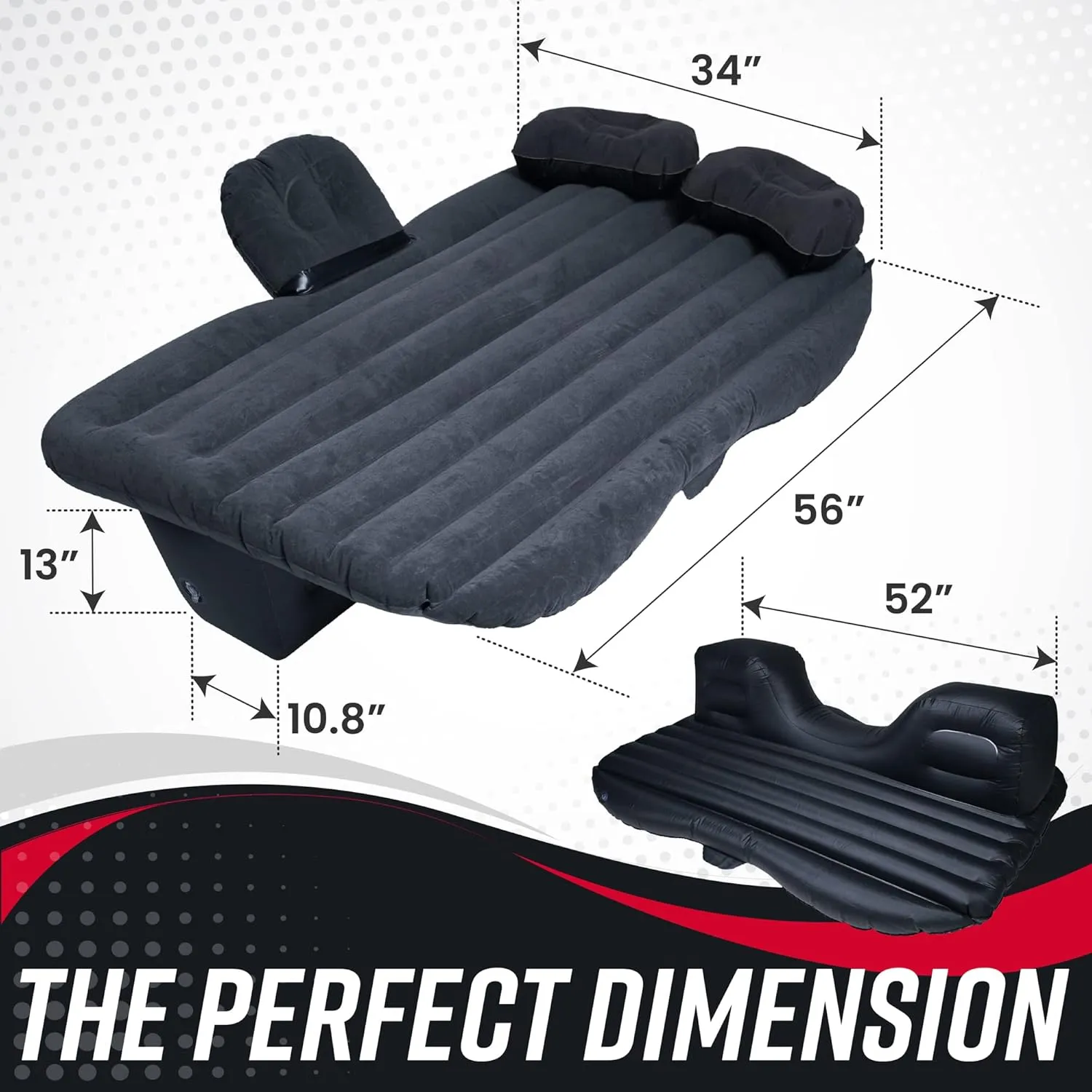 VaygWay Inflatable Car Air Mattress – 2 Pk Air Bed with Pump Kit –Portable Back Seat Travel Air Mattress – Camping Vacation Blow up Bed Cushion - Sleeping Pad with 2 Pillows - Universal Car SUV Truck