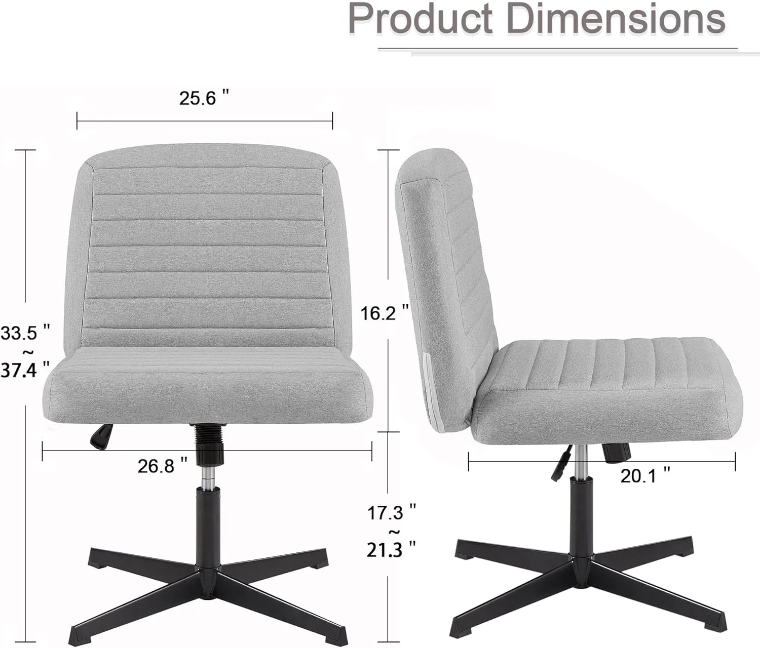VECELO Armless Office Chair No Wheels Fabric Padded Cross Legged