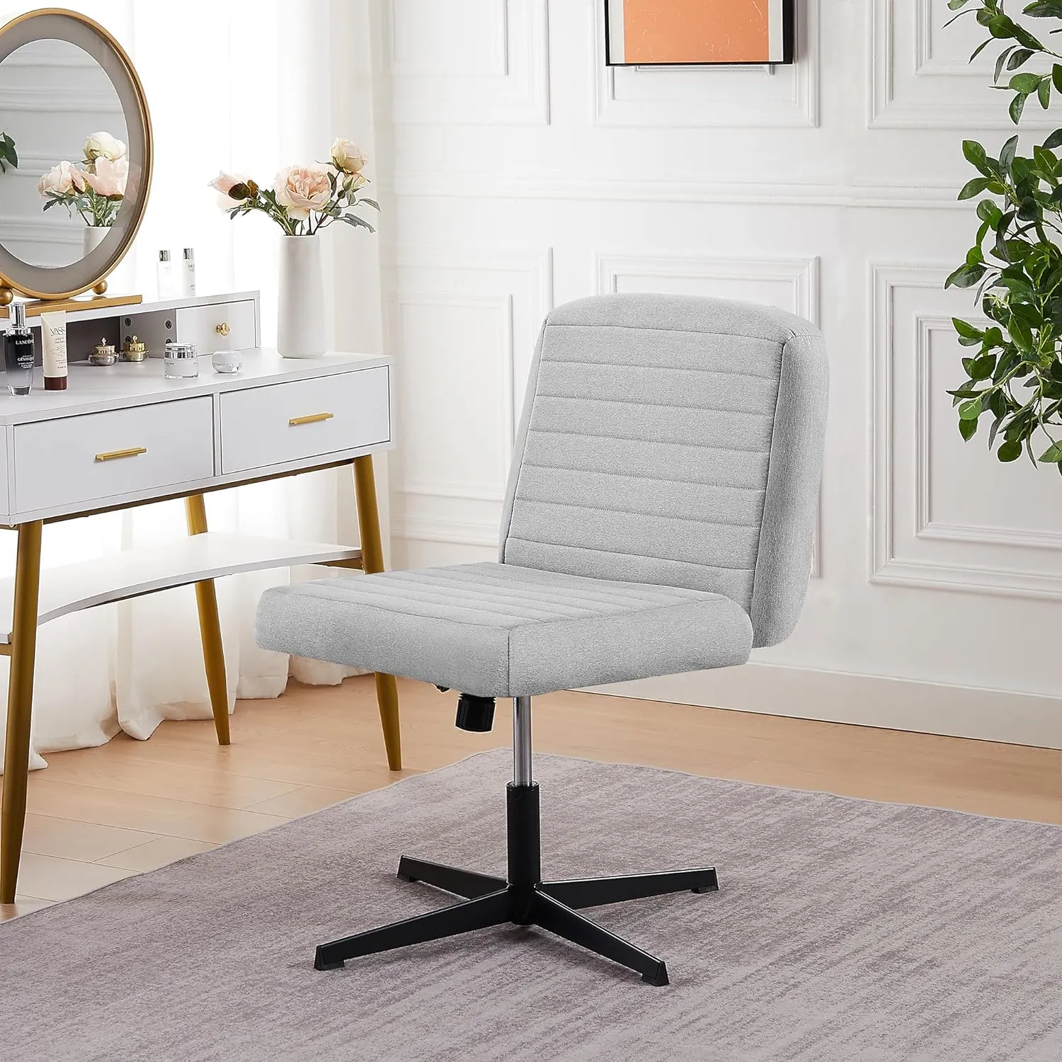 VECELO Armless Office Chair No Wheels Fabric Padded Cross Legged
