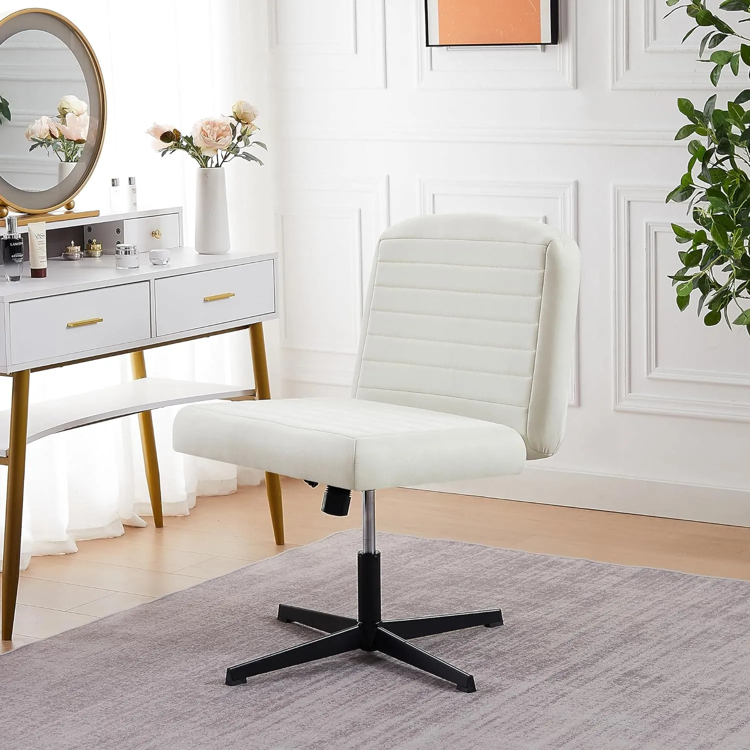VECELO Armless Office Chair No Wheels Fabric Padded Cross Legged