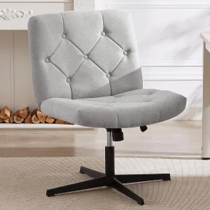 VECELO Modern Armless Criss Cross Chair No Wheels with Comfy Wide Fabric Padded Seat & Back, Swivel & Height Adjustable for Home/Bedroom/Make Up, Grey