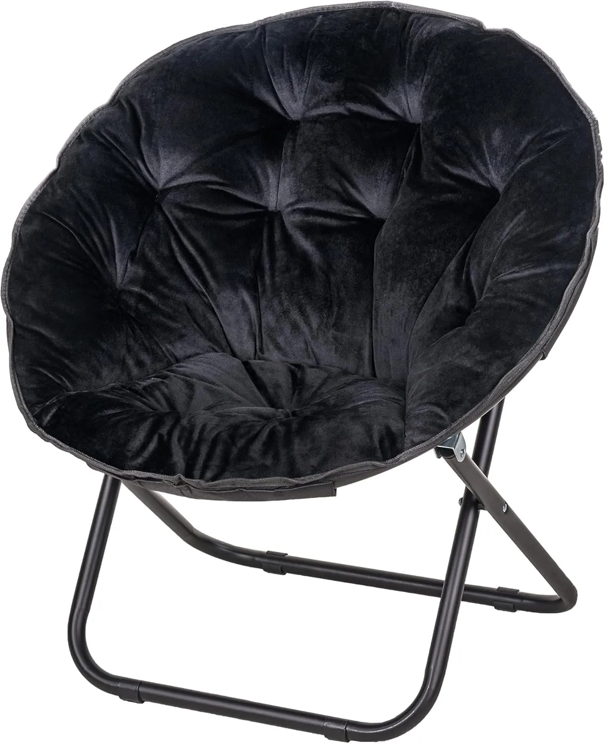 VECELO Saucer Chair for Adults, Folding Moon Chair with Metal Frame, Faux Fur for Bedroom, Living Room, Dorm Room, Apartment, Black