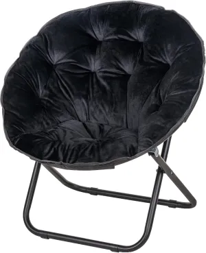 VECELO Saucer Chair for Adults, Folding Moon Chair with Metal Frame, Faux Fur for Bedroom, Living Room, Dorm Room, Apartment, Black