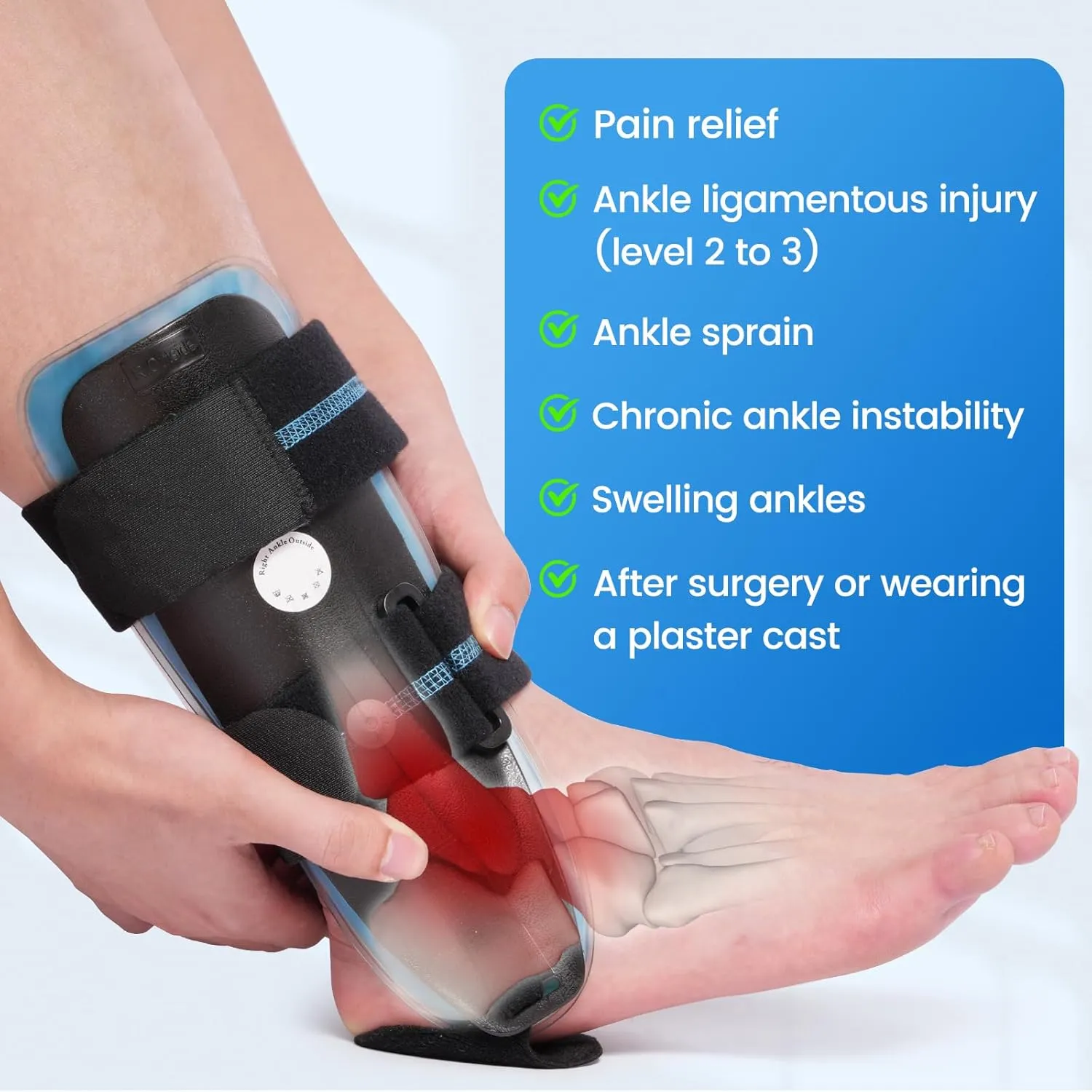 Velpeau Air Gel Foam Ankle Stabilizer Support Brace for Sprained Ankle, Ligament Injury, Tendonitis, Adjustable Rigid Stirrup Ankle Splint for Women and Men (Gel Version, Large, Left Foot)