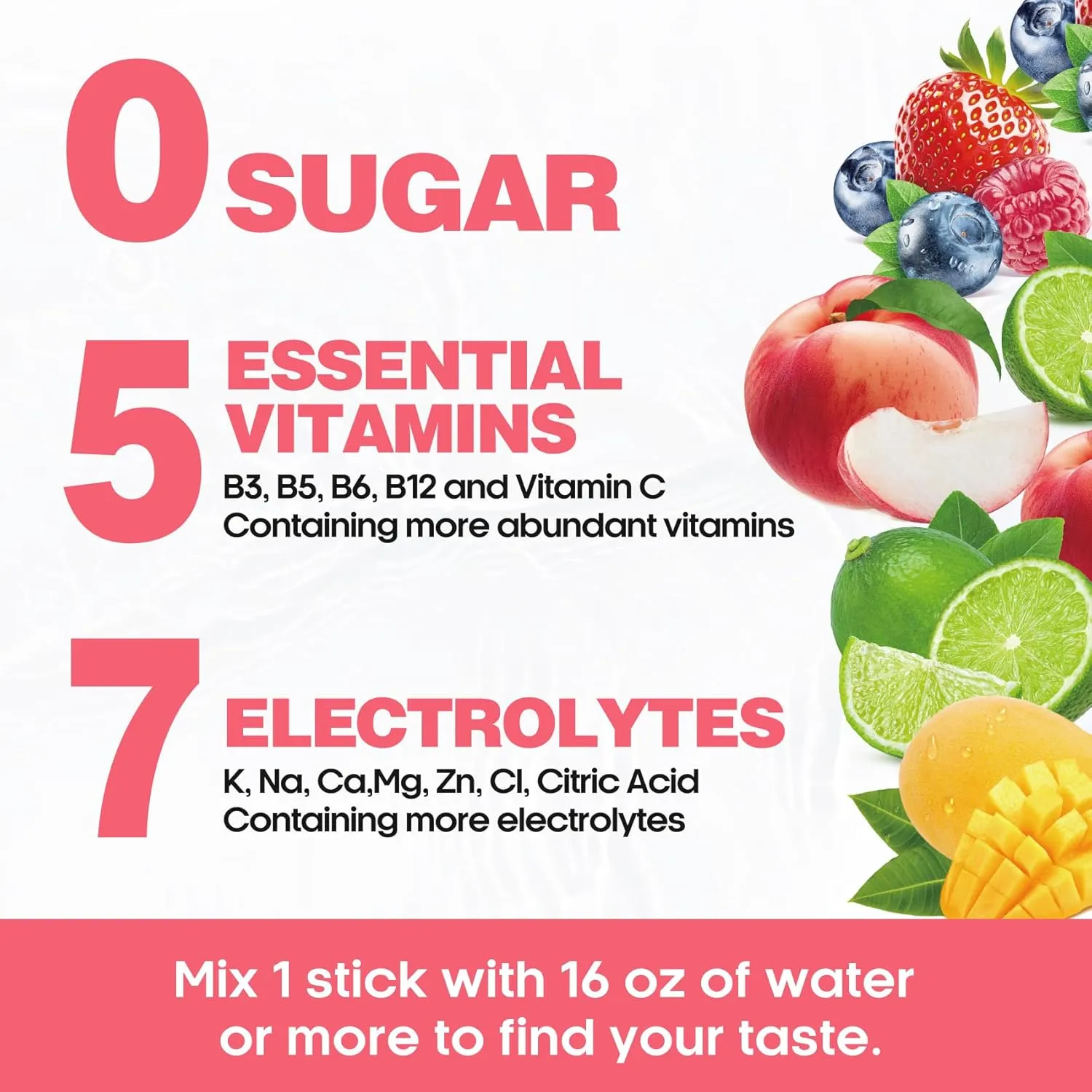 Venture Pal Sugar Free Electrolyte Powder Packets - Liquid Daily IV Hydration Packets | Electrolytes Drink Mix with 5 Vitamins & 7 Electrolytes | Keto Friendly | Non-GMO | Certified Vegan | 16 Sticks